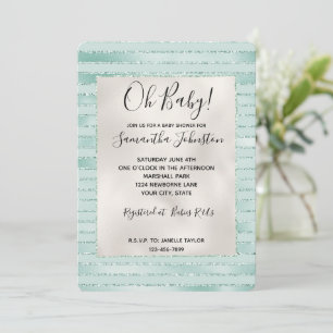 Pretty Aqua Mint Glitzy Glitter Stripes Invitation