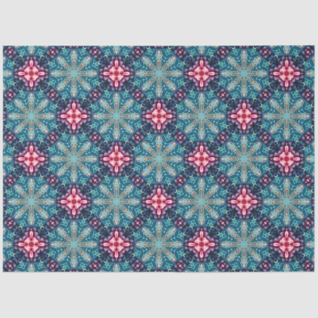 Pretty Aqua & Pink Geometric Floral Pattern Tissue Paper (Front)