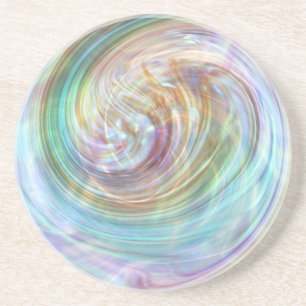 Pretty Aqua Pink Liquid Art Pastel Swirl Shell Coaster