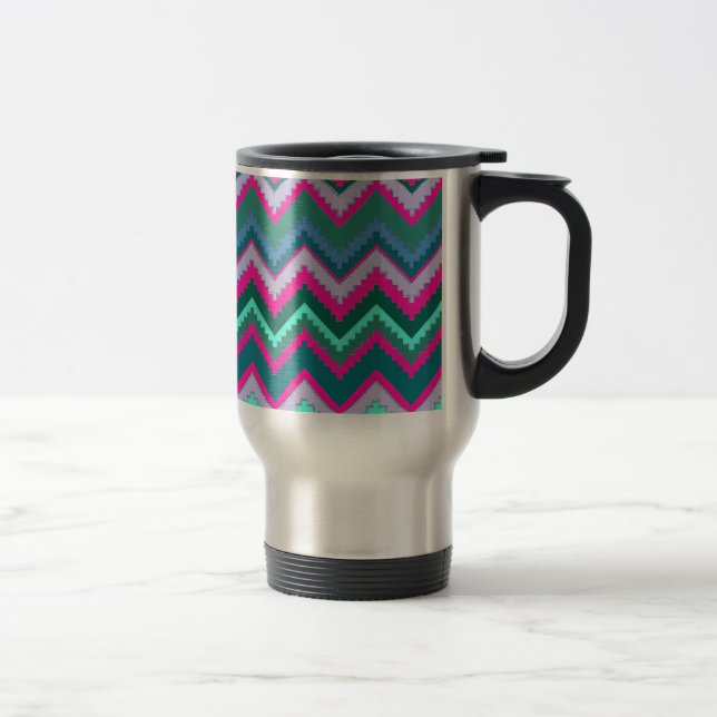 Pretty Aqua Teal Blue Pink Tribal Chevron Zig Zags Travel Mug (Right)