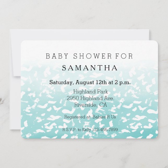 Pretty Aqua White Ombre Animal Print baby shower Invitation (Front)
