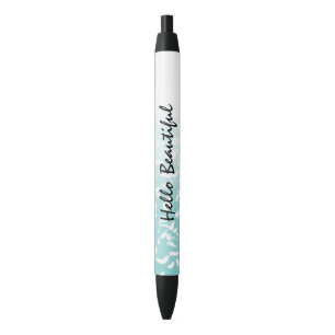 Pretty Aqua White Ombre Animal Print Black Ink Pen