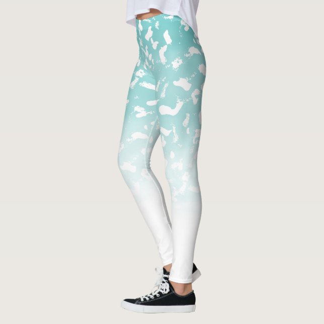 Pretty Aqua White Ombre Animal Print Leggings (Left)
