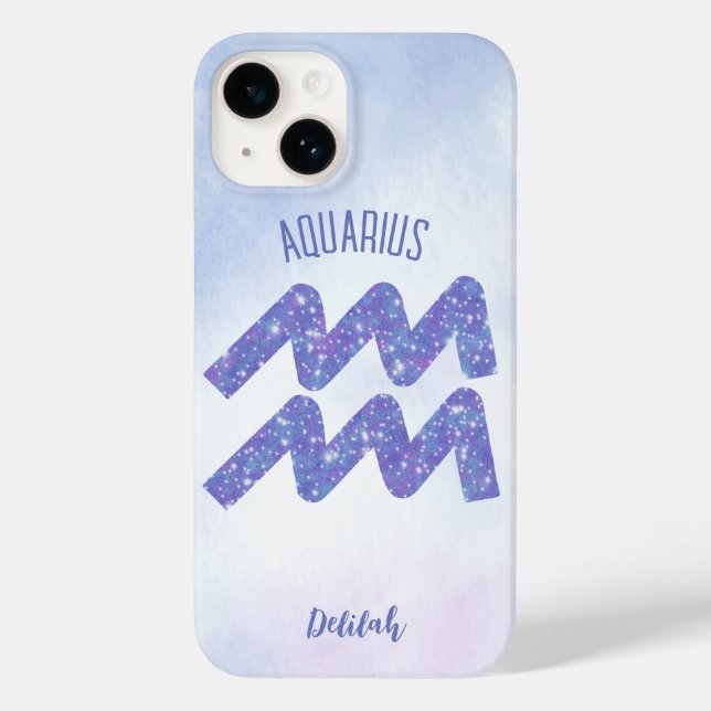 Pretty Aquarius Astrology Sign Personalised Purple Case-Mate iPhone Case (Back)