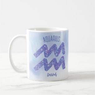 Pretty Aquarius Astrology Sign Personalised Purple Coffee Mug