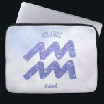 Pretty Aquarius Astrology Sign Personalised Purple Laptop Sleeve<br><div class="desc">This pretty,  personalised purple and lavender Aquarius laptop sleeve features your astrological sign from the Zodiac in a beautiful sparkle like the constellations. Customise this cute gift with your name in beautiful cursive script for someone with a late January or early February birthday.</div>