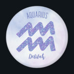 Pretty Aquarius Astrology Sign Personalised Purple Magnet<br><div class="desc">This pretty,  personalised purple and lavender Aquarius magnet features your astrological sign from the Zodiac in a beautiful sparkle like the constellations. Customise this cute gift with your name in beautiful cursive script for someone with a late January or early February birthday.</div>