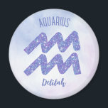 Pretty Aquarius Astrology Sign Personalised Purple Magnet<br><div class="desc">This pretty,  personalised purple and lavender Aquarius magnet features your astrological sign from the Zodiac in a beautiful sparkle like the constellations. Customise this cute gift with your name in beautiful cursive script for someone with a late January or early February birthday.</div>