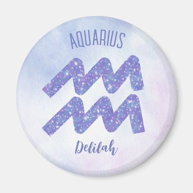 Pretty Aquarius Astrology Sign Personalised Purple Magnet (Front)