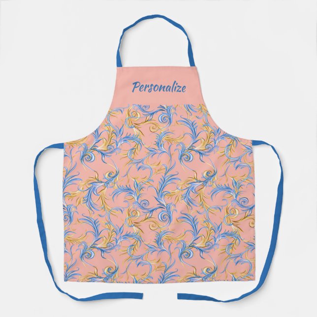 Pretty Arabesque Pink Blue Swirl Pattern Cooking Apron (Front)