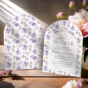 Pretty Arched Purple Floral Bridal Shower Invitation
