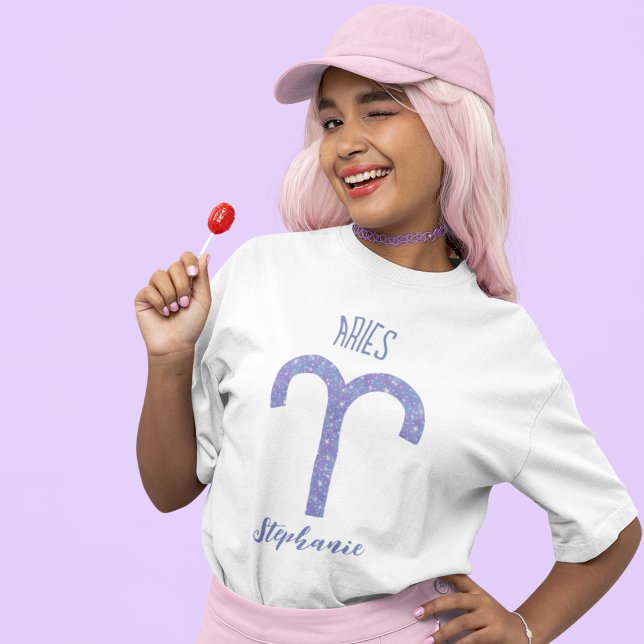 Pretty Aries Astrology Sign Custom Purple Birthday T-Shirt (Creator Uploaded)