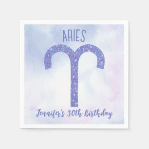Pretty Aries Purple Astrology Sign Birthday Party Napkin