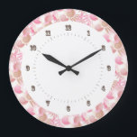 Pretty Art Deco Pastels Pink and Brown Pattern Large Clock<br><div class="desc">Elegant Retro!  Fern leaf and shell pattern in the Art Deco style of the Jazz Age 1920s and 1930s.  Rose and Brown. Available in many different colors in our shop. Original Village Design / Antique Images pattern.</div>