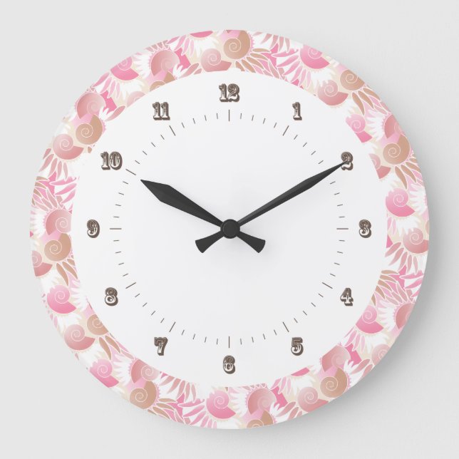 Pretty Art Deco Pastels Pink and Brown Pattern Large Clock (Front)
