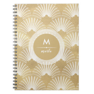 Pretty art-deco pattern in gold and white notebook