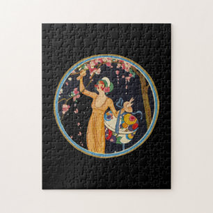 Pretty Art Deco Style Lady Cherry Blossom Tree Jigsaw Puzzle