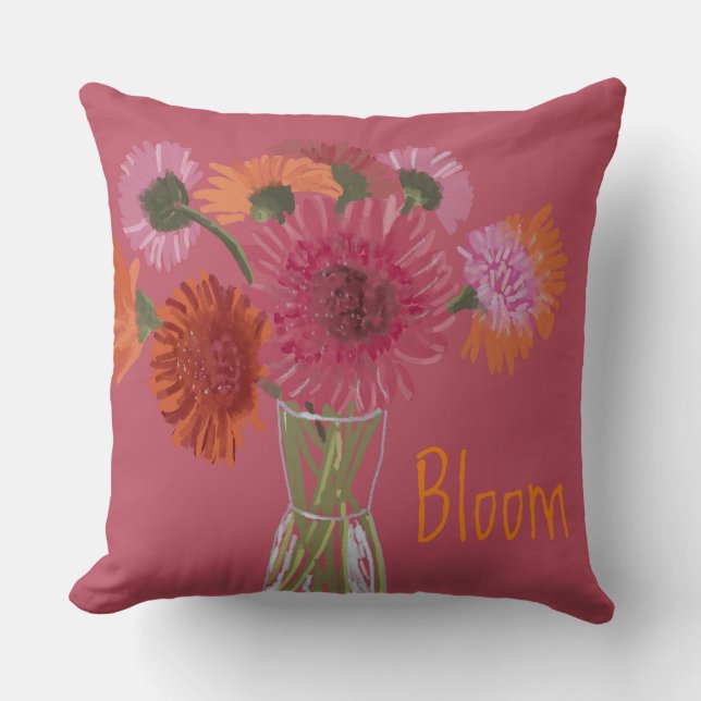 Pretty Art GerberaFlower Modern Illustration+ Name Cushion (Front)