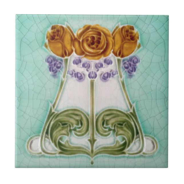 Pretty Art Nouveau Roses Antique Reproduction Tile (Front)