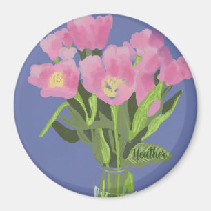 Pretty Art Tulip Flower Modern Illustration + Name Magnet