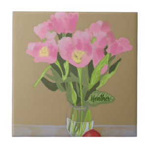 Pretty Art Tulip Flower Modern Illustration +Name Tile