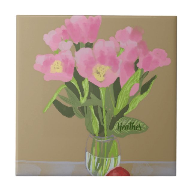 Pretty Art Tulip Flower Modern Illustration +Name Tile (Front)