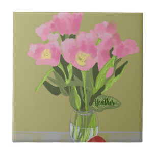 Pretty Art Tulip Flower Modern Illustration +Name Tile