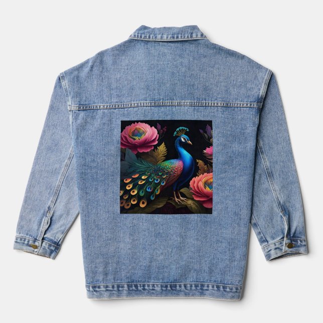 Pretty as a Peacock in Peonies Denim Jacket (Back)