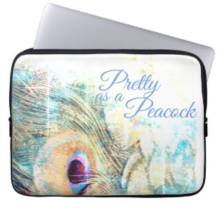Pretty as a peacock pastel white peacock feather laptop sleeve