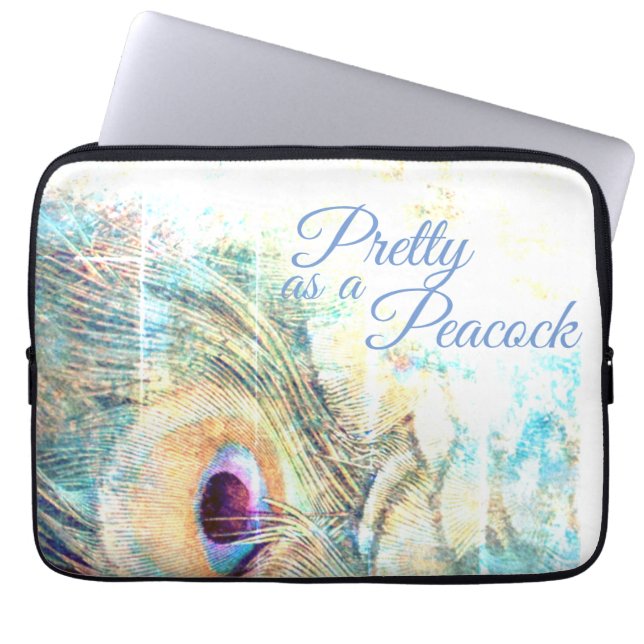 Pretty as a peacock pastel white peacock feather laptop sleeve (Front)