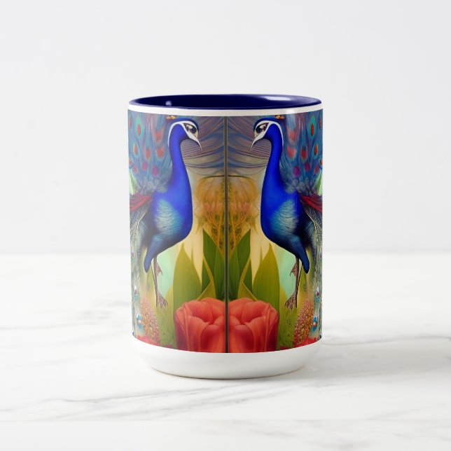 Pretty as A Peacock  Two-Tone Coffee Mug (Center)