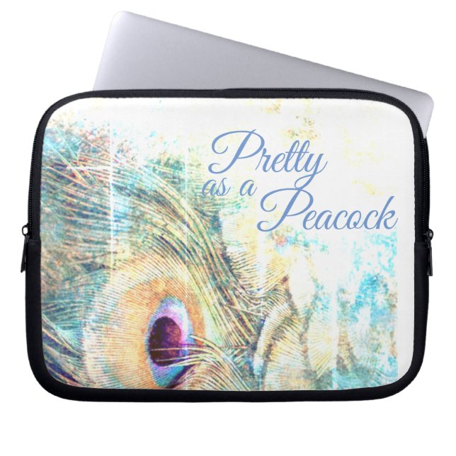 Pretty as  peacock white peacock feather pastel laptop sleeve (Front)