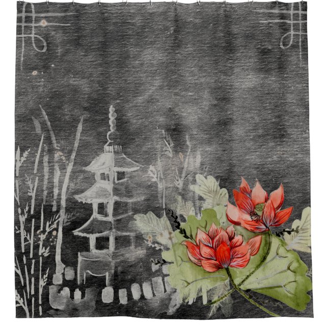 Pretty Asian flower  vintage   shower curtain (Front)