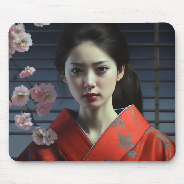 Pretty Asian Girl Mouse Mat (Front)
