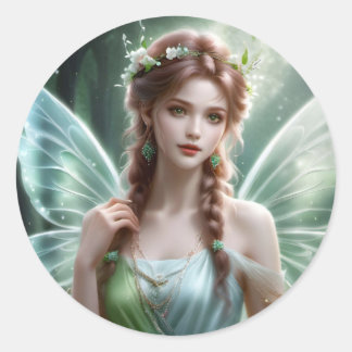 Pretty Auburn Haired Spring Fairy Fantasy Dreamy Classic Round Sticker