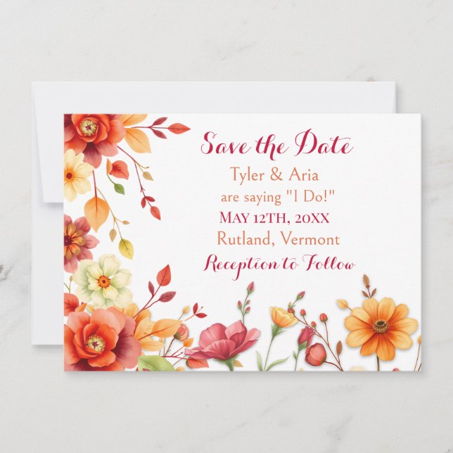 Pretty Autumn Elegant Wedding Save The Date (Front)