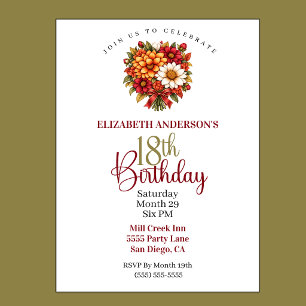 Pretty Autumn Flower Bouquet 18th Birthday Invitation