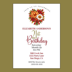 Pretty Autumn Flower Bouquet 21st Birthday Invitation