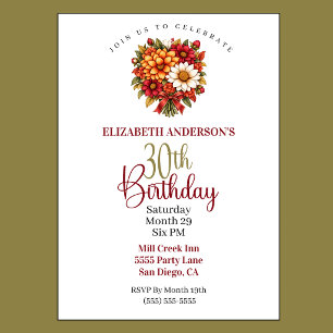 Pretty Autumn Flower Bouquet 30th Birthday Invitation