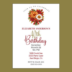 Pretty Autumn Flower Bouquet 40th Birthday Invitation