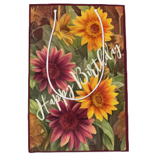 Pretty Autumn Flowers Floral Fall Birthday Medium Gift Bag