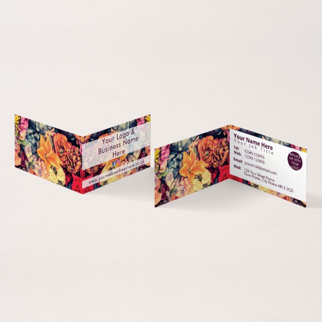 Pretty autumn flowers rustic colours business card (Inside and Outside)