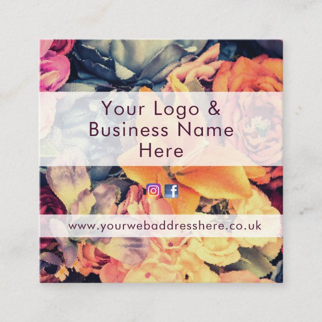 Pretty autumn flowers rustic colours square business card (Front)