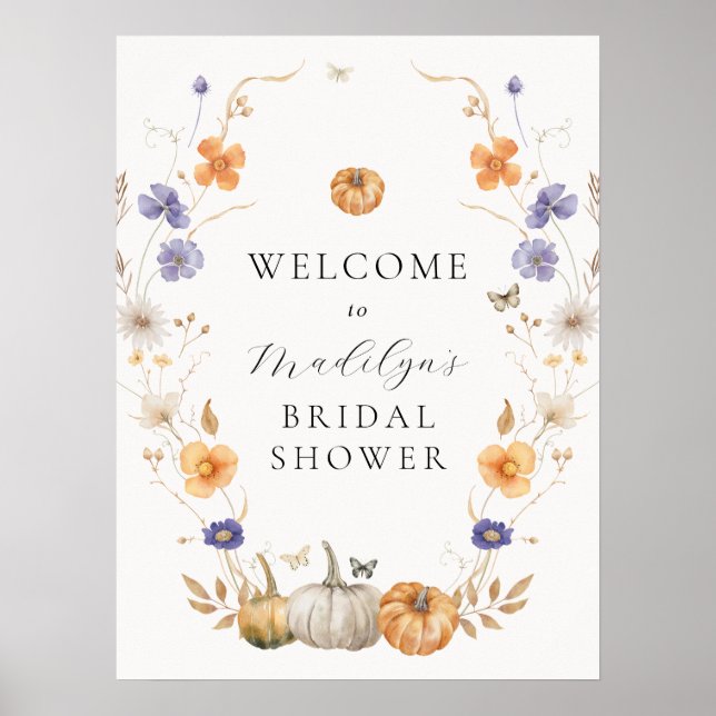 Pretty Autumn Pumpkin Bridal Shower Welcome Sign (Front)