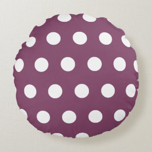 Pretty Autumn Purple White Polka Dots       Round Cushion