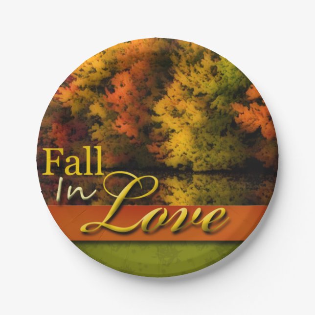 Pretty Autumn Wedding Fall In Love Foliage Photo Paper Plate (Front)