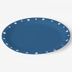 Pretty Azure Blue White Polka Dots Paper Plate