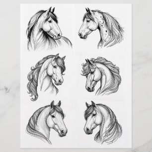 Pretty B&W Horse Head Line Art Drawings