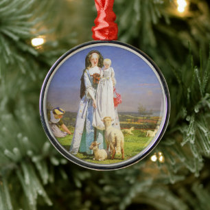 Pretty Baa Lambs by Ford Madox Brown Metal Tree Decoration