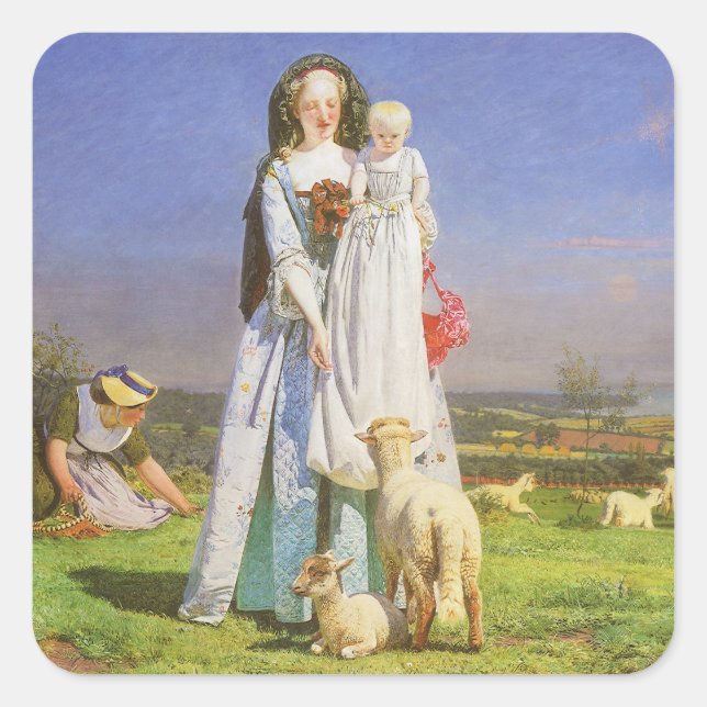 Pretty Baa Lambs by Ford Madox Brown Square Sticker (Front)